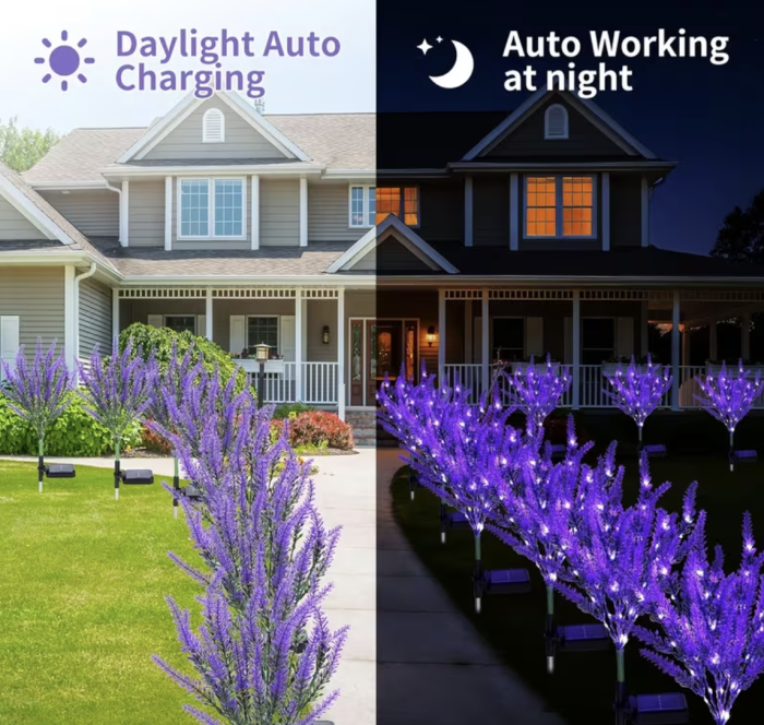 Lámpara Decorativa de Jardín de Lavanda con Energía Solar Autogenerada