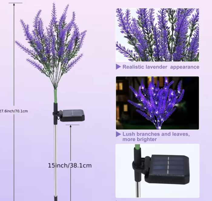 Lámpara Decorativa de Jardín de Lavanda con Energía Solar Autogenerada