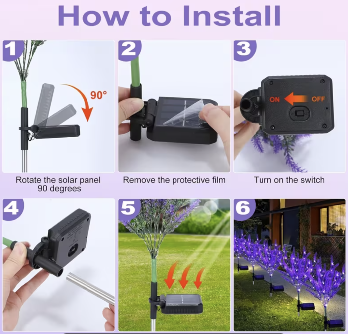 Lámpara Decorativa de Jardín de Lavanda con Energía Solar Autogenerada